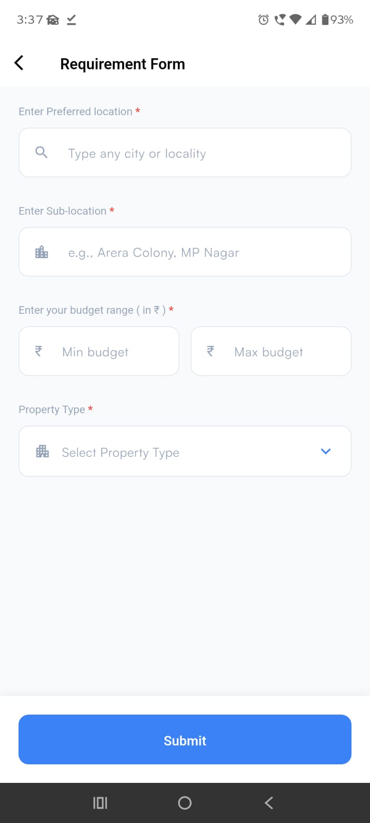 Requirement Form Screenshot